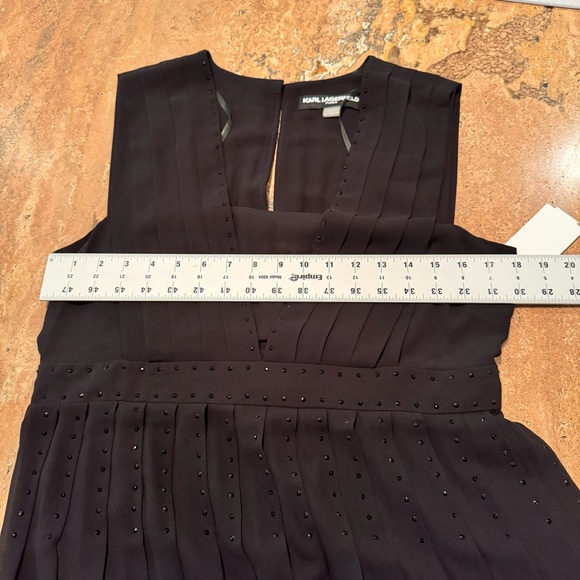 Karl Lagerfeld Paris Chiffon Embellished Midi Dress Black Pleated Womens 12 - Picture 7 of 17